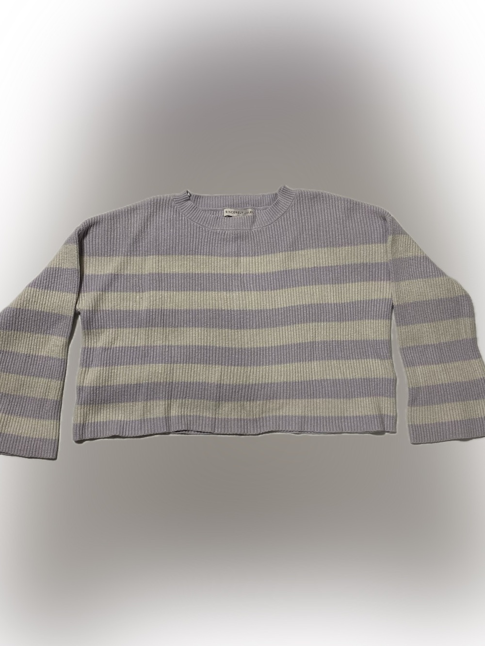 Sincerly Jules Lavender and Cream Striped Knit Crewneck